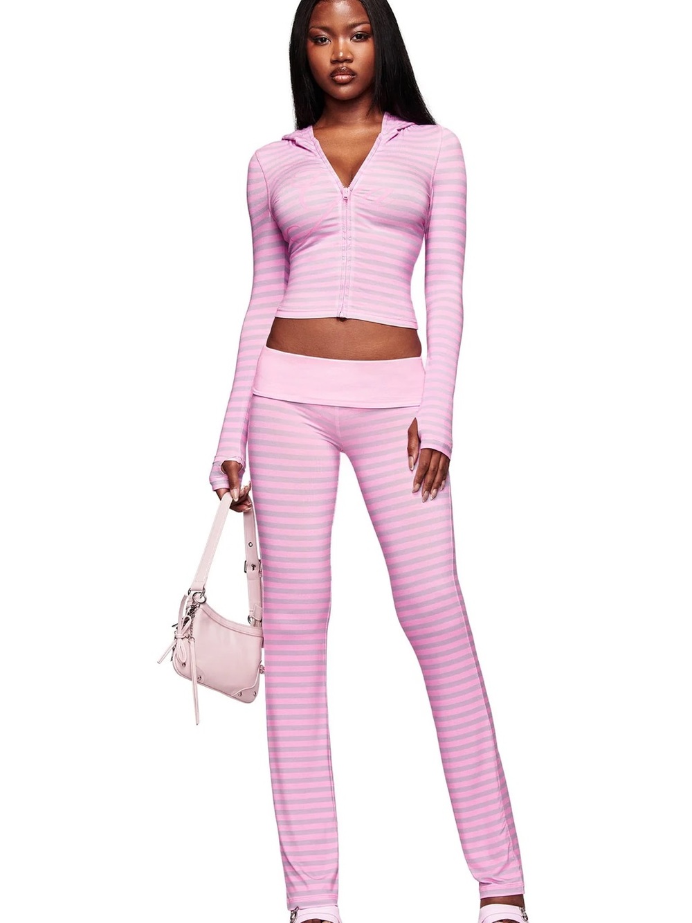 New I.AM.GIA Light Pink Striped Flared TrackPants
